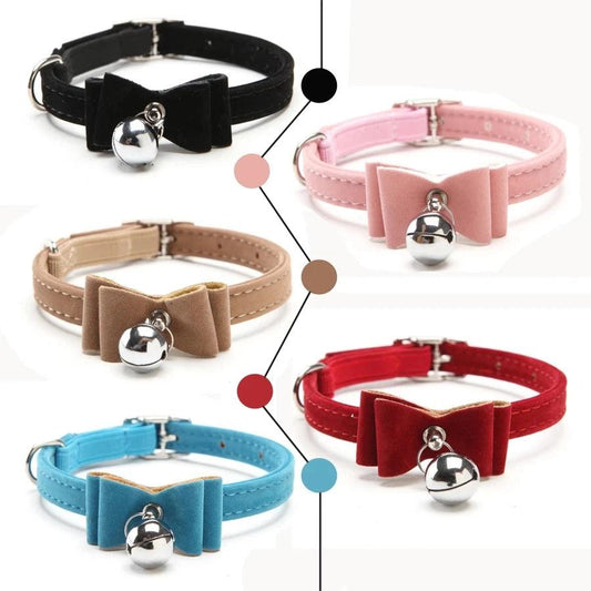 Bell Small Dog Cat Collar Safe Soft Velvet 6 Colors Kitten Bow Tie Necklace Pet Supplies