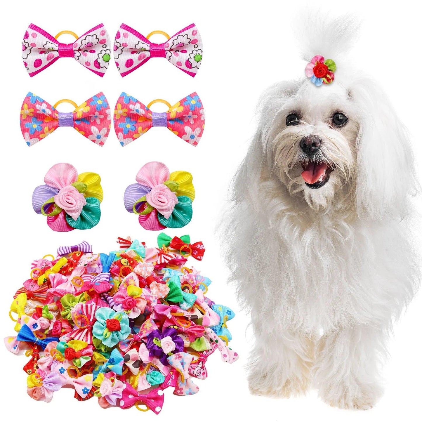 New 100pcs Dog Grooming Bows Pet Dog Cat Hair Bows Rubber Bands Pet Supplies Hair Accessories products for small dogs