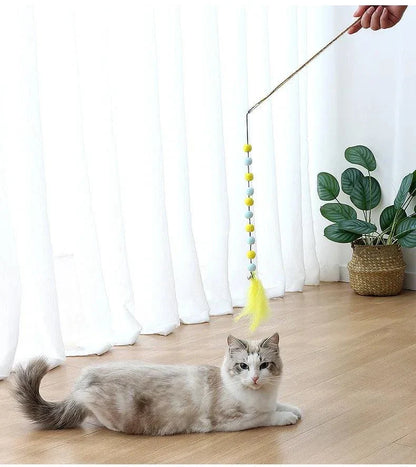 Feather Cat Toys Interactive for Cats Teasing Durable Kitten Playing Stick Cute Multicolor Plush Ball Pet Supplies Pet Products