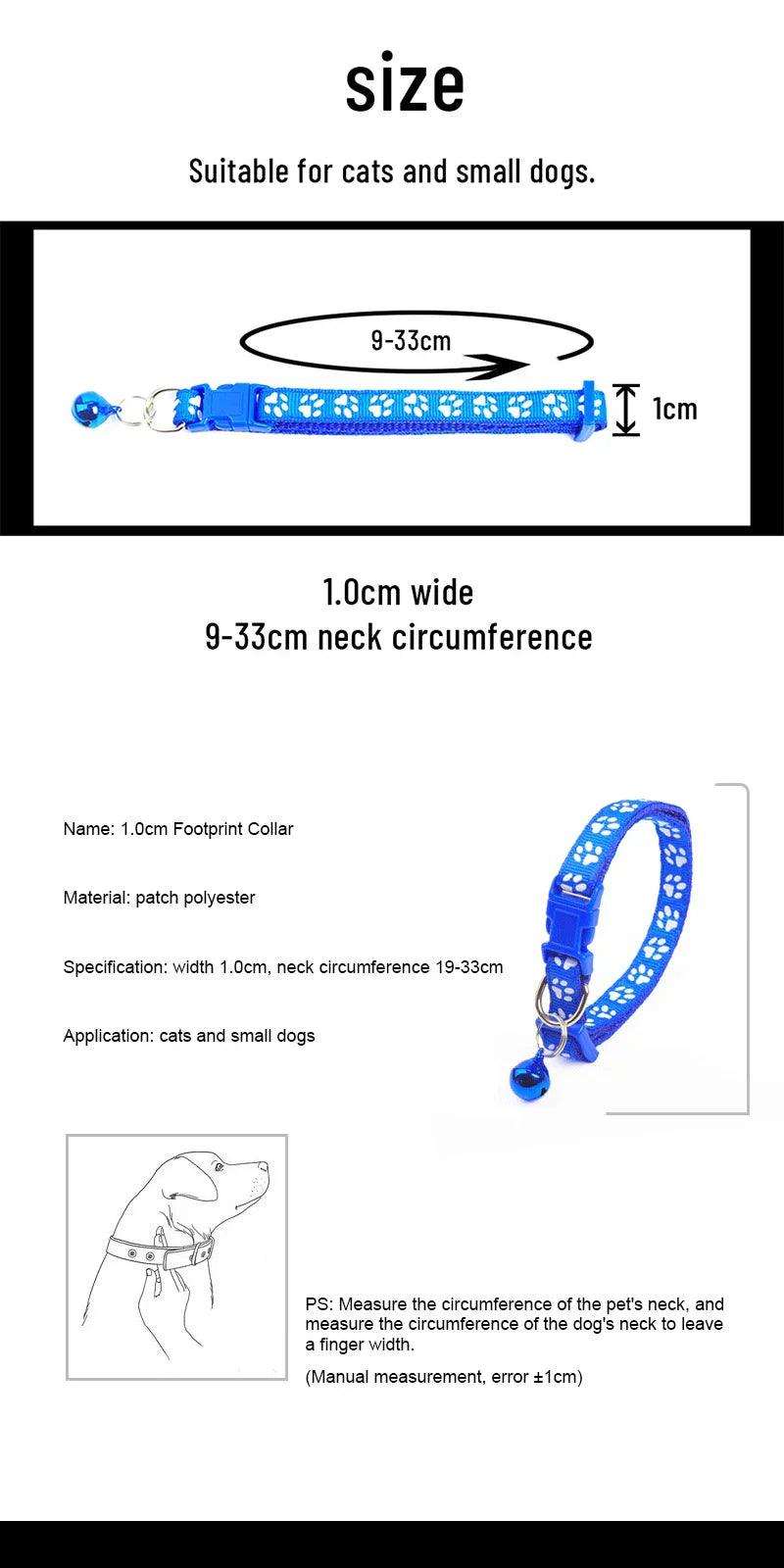 Collier coloré avec empreintes et clochette, accessoire pour chien et chat