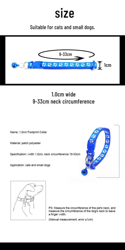 Collier coloré avec empreintes et clochette, accessoire pour chien et chat