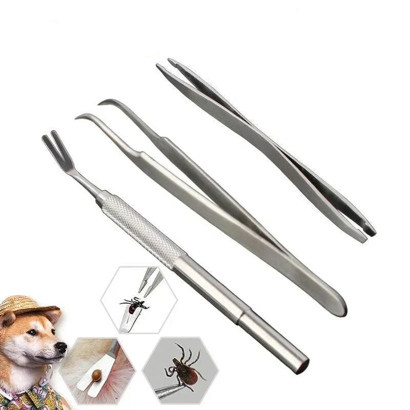 Tick removal tool set: Hook, Tweezers, Stainless steel tweezers