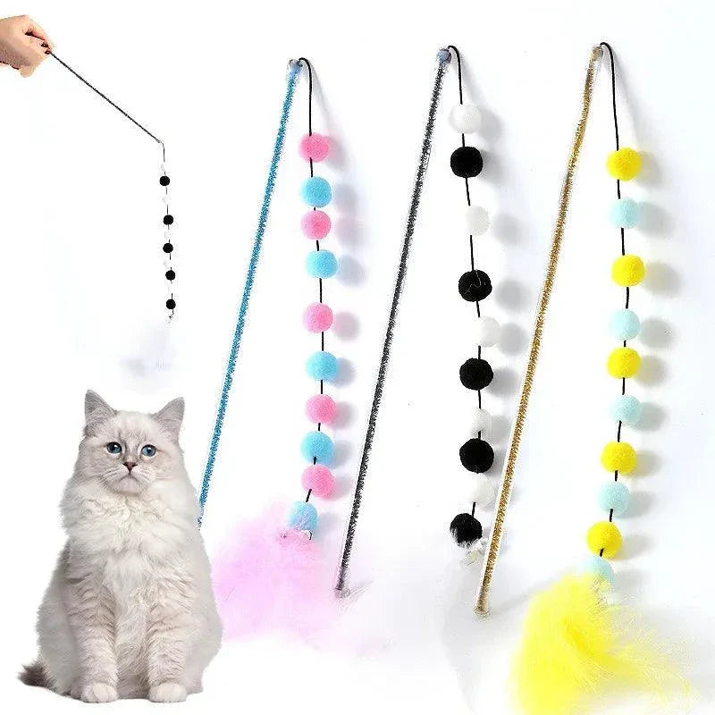 Feather Cat Toys Interactive for Cats Teasing Durable Kitten Playing Stick Cute Multicolor Plush Ball Pet Supplies Pet Products