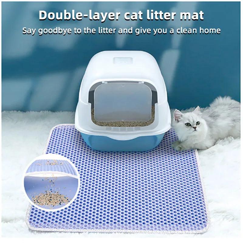 Cat Litter Mat Double Layer Waterproof Urine Proof Trapping Mat Easy to Clean Non-Slip Toilet Pad Cat Scratch Pad Large Foot Pad 