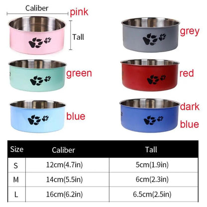 Cartoon Footprint Stainless Steel Pet Dog Bowl Large Capacity Non-slip Cat Feeding Bowl Skidproof Dog Food Water Bowls