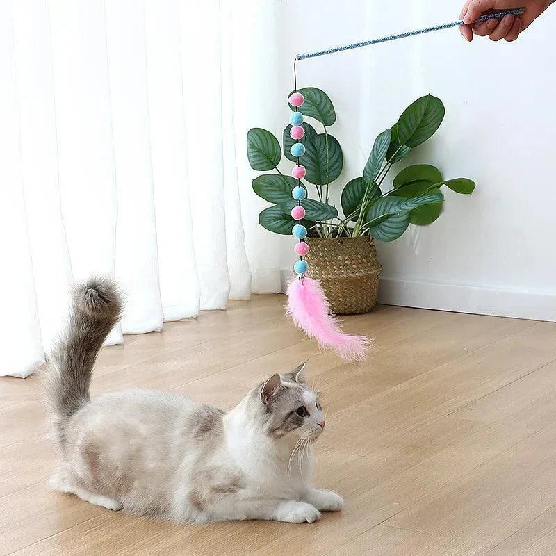 Feather Cat Toys Interactive for Cats Teasing Durable Kitten Playing Stick Cute Multicolor Plush Ball Pet Supplies Pet Products