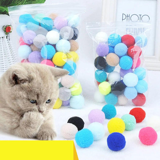 50/100 pcs Cute Funny Cat Toys Stretch Plush Ball Cat Toy Ball Creative Colorful Interactive Cat Pom Pom Cat Chew Toy