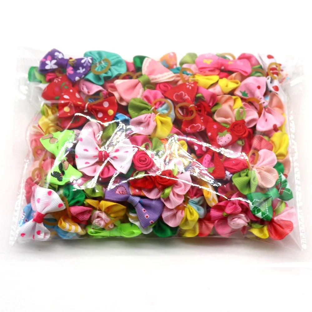 New 100pcs Dog Grooming Bows Pet Dog Cat Hair Bows Rubber Bands Pet Supplies Hair Accessories products for small dogs