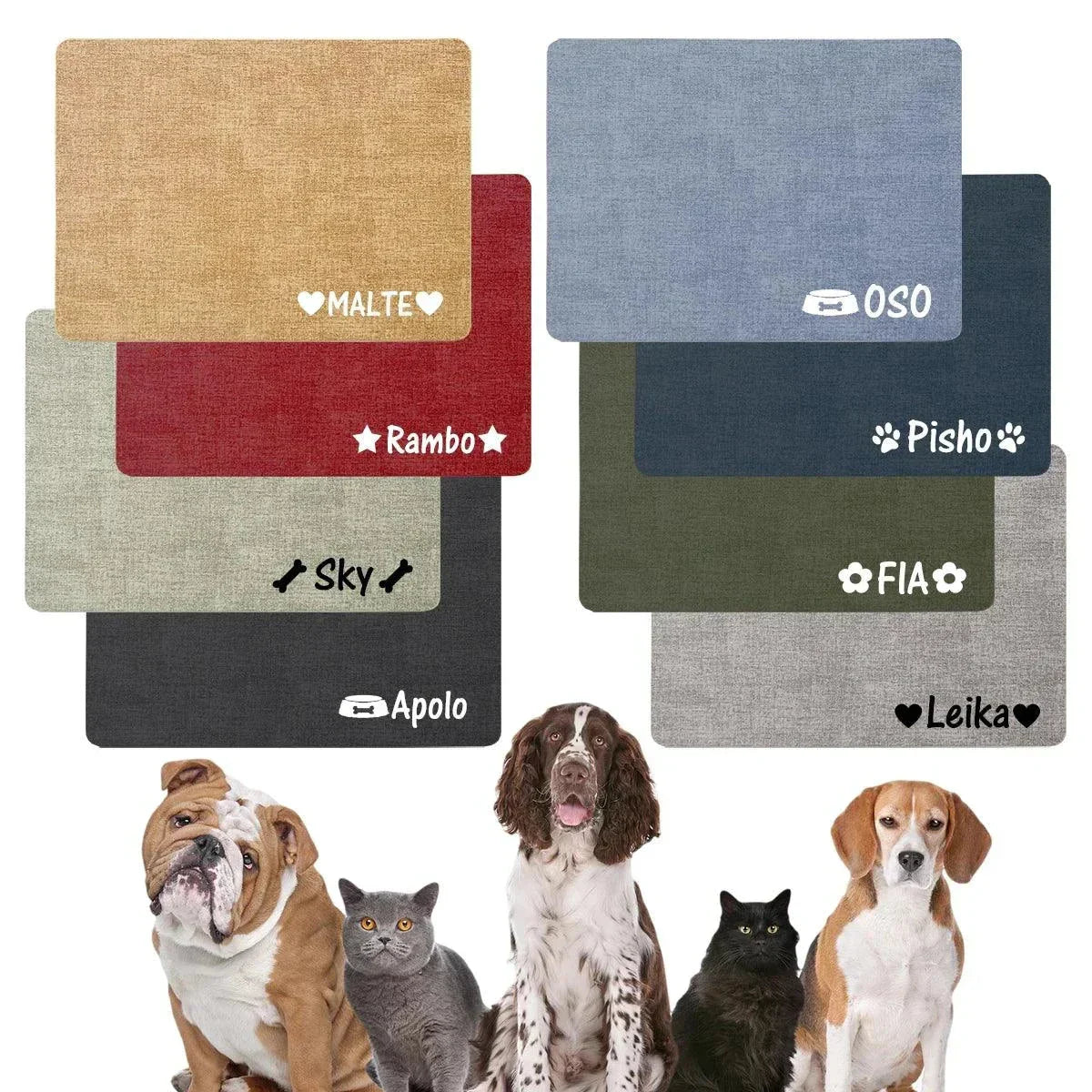 Tapis d'Alimentation Personnalisé pour Chien et Chat, Tapis de gamelles avec son nom