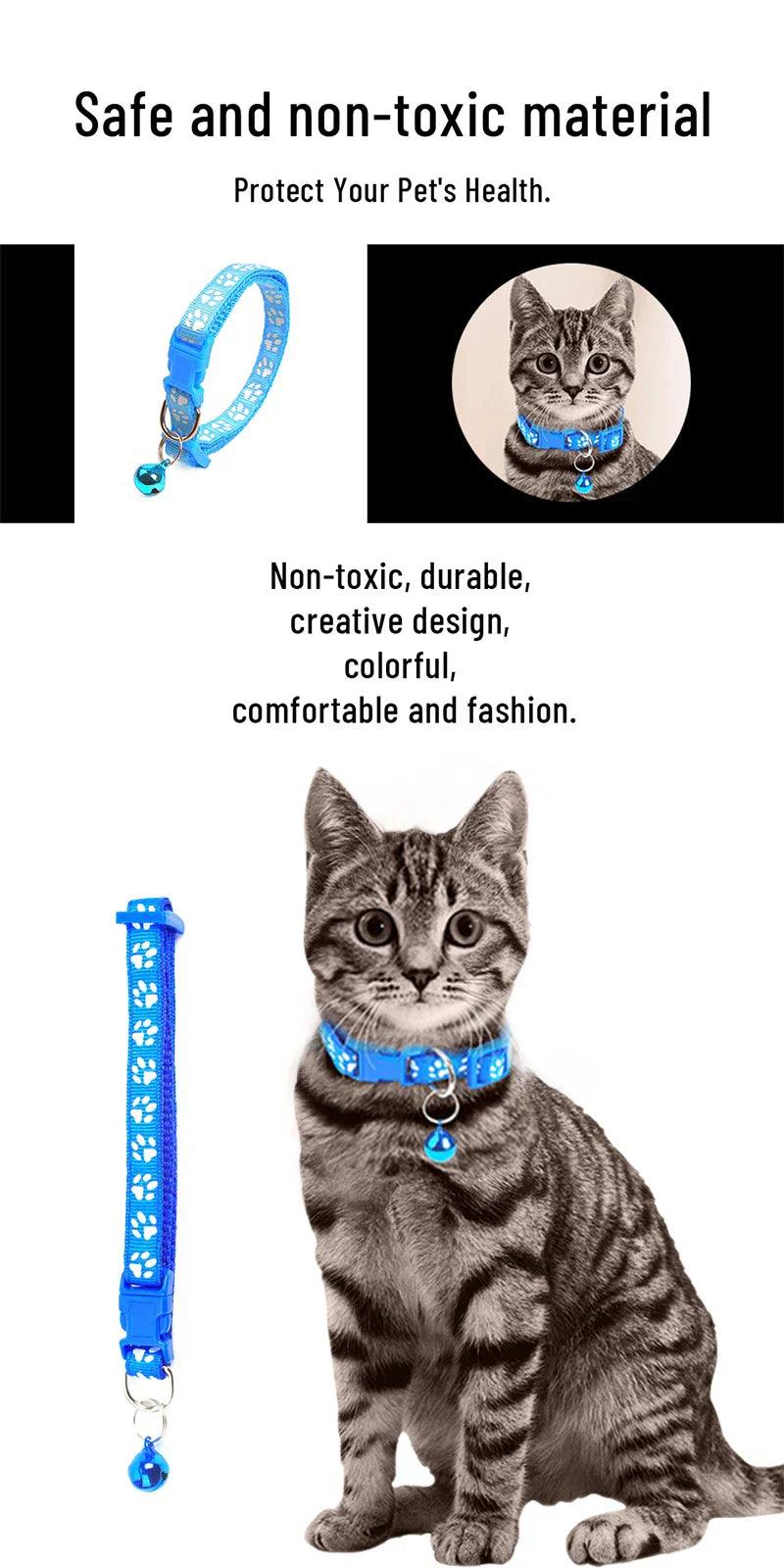 Collier coloré avec empreintes et clochette, accessoire pour chien et chat