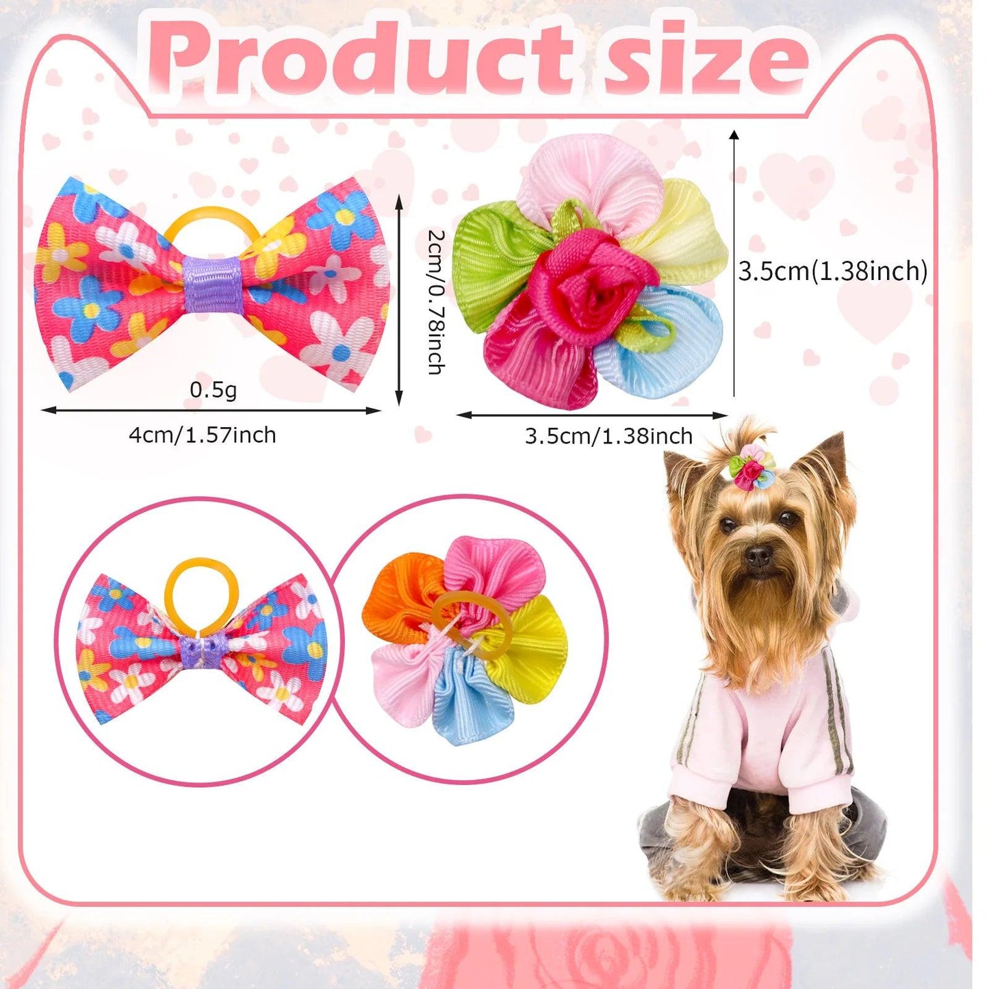 New 100pcs Dog Grooming Bows Pet Dog Cat Hair Bows Rubber Bands Pet Supplies Hair Accessories products for small dogs