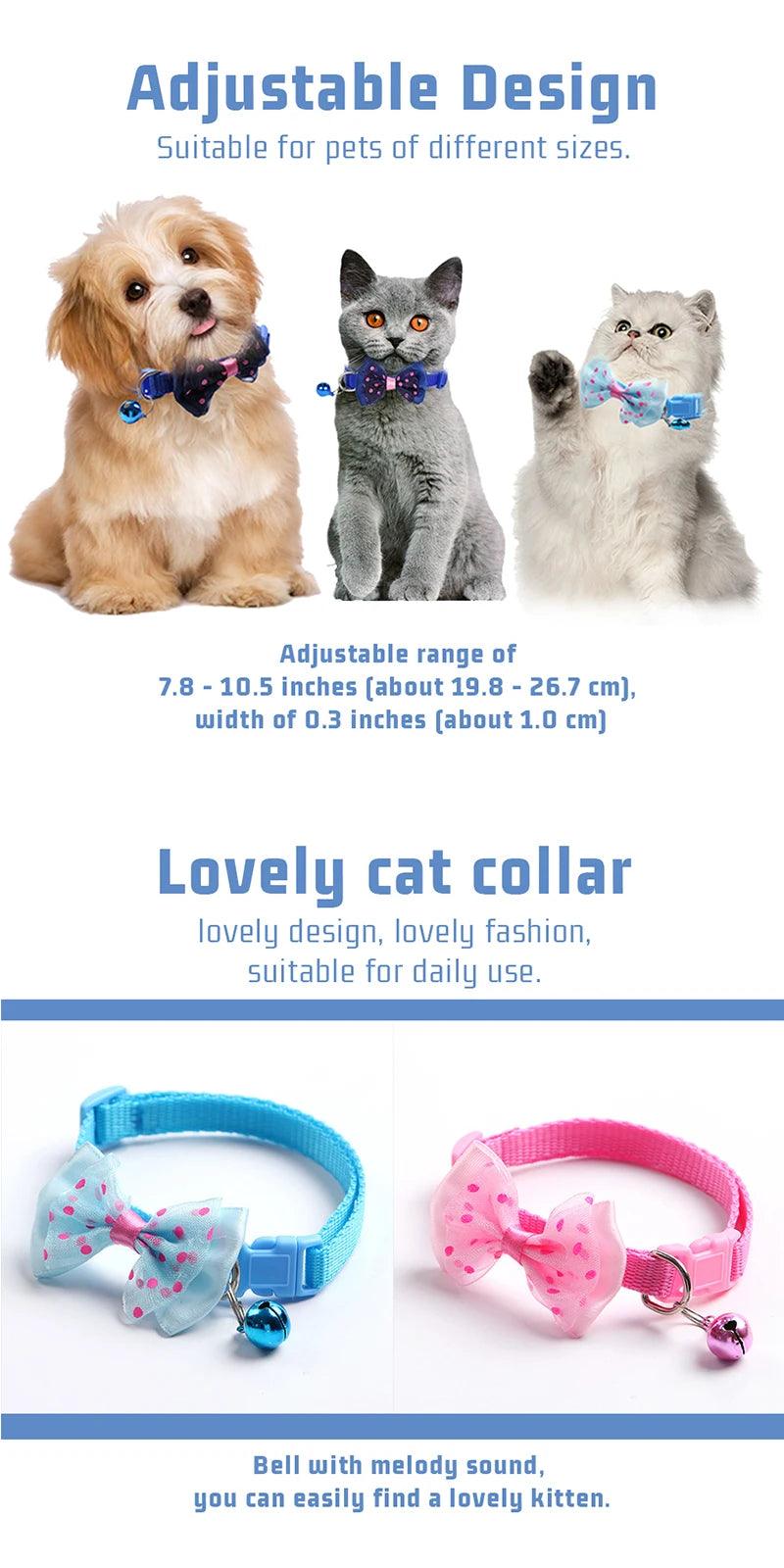 Pet Collar Adjustable Durable Cat Collars Cute Bow Kitten Necklace Soft Bell Puppy Lead Pet Product Dog Supplies Cat Accessories